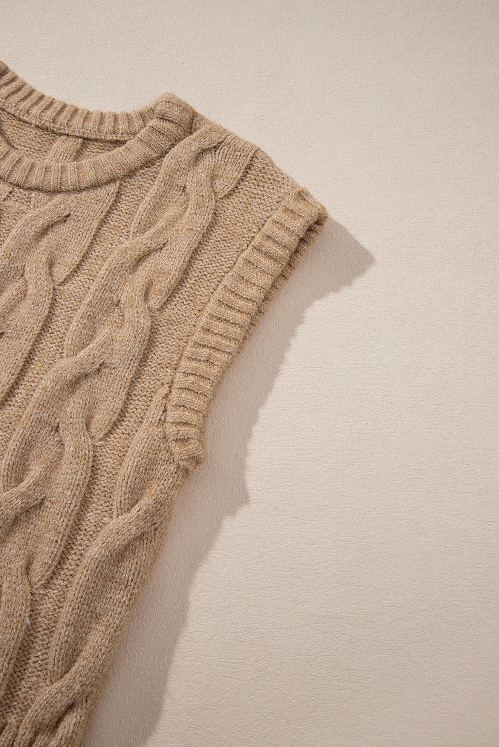 Light French Beige Cap Sleeve Cable Knit Sweater