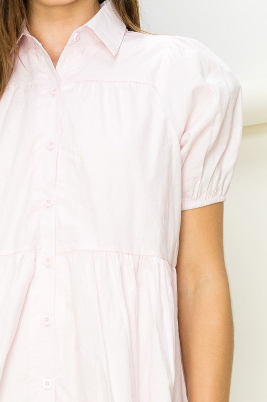 NOT YOUR GIRL TIERED BUTTON-UP MINI DRESS