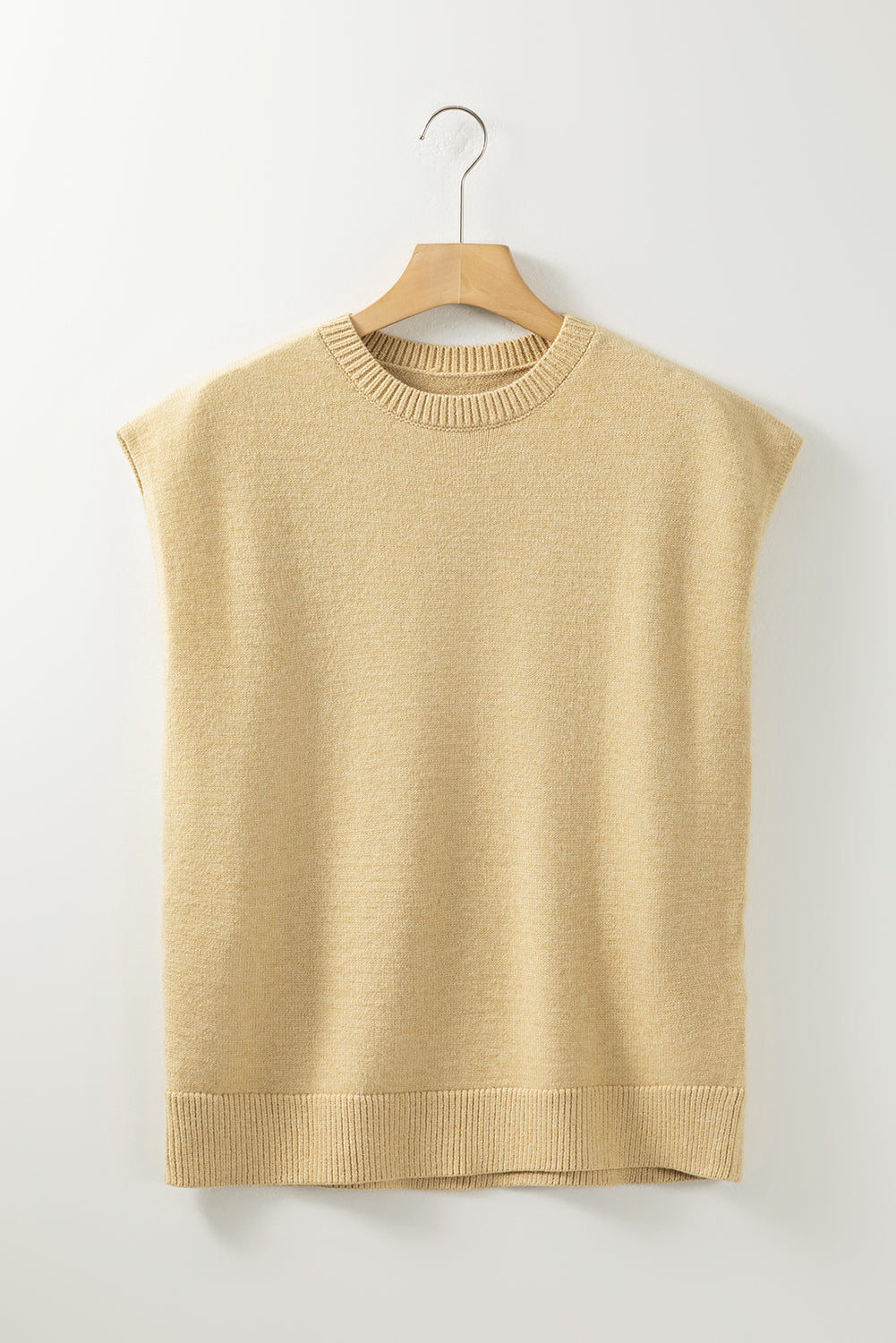 Parchment Solid Color Ribbed Trim Short Sleeve Sweater