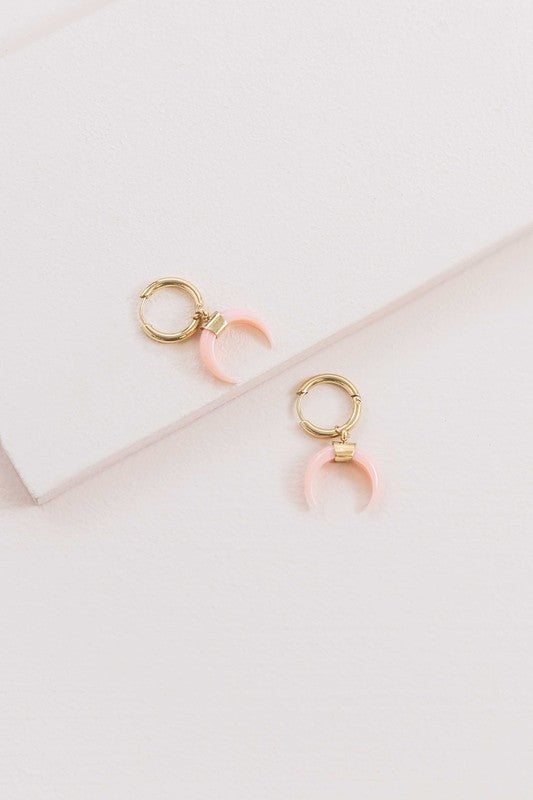 Double Horn Pink Hoop Earrings - 14K - A Little More Boutique