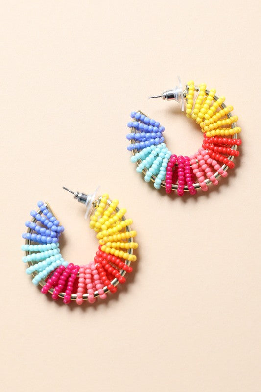 Beaded Rainbow Hoop Earrings - A Little More Boutique