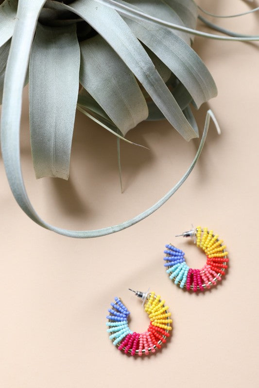 Beaded Rainbow Hoop Earrings - A Little More Boutique