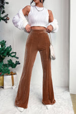 Dusty Pink Solid Color High Waist Flare Corduroy Pants