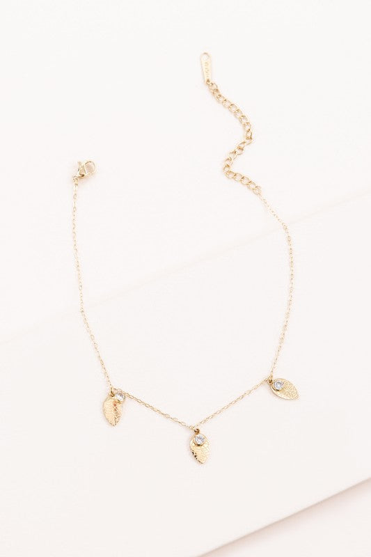 Leaf and Rhinestone Chain Anklet - A Little More Boutique