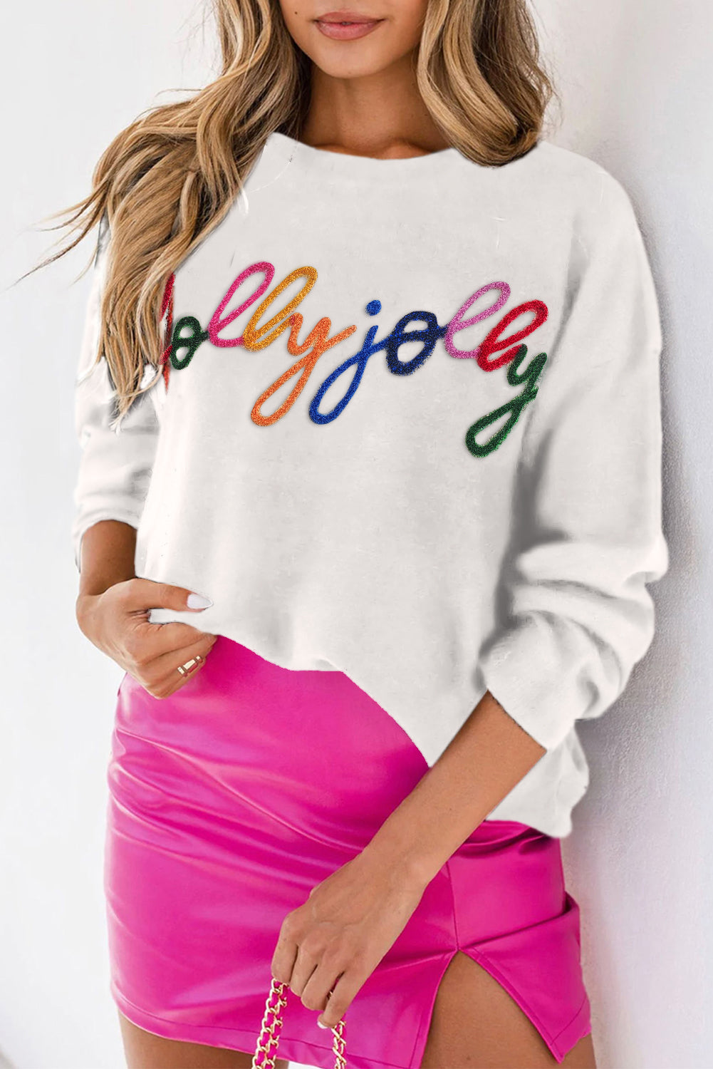 White Merry & Bright Round Neck Casual Sweater