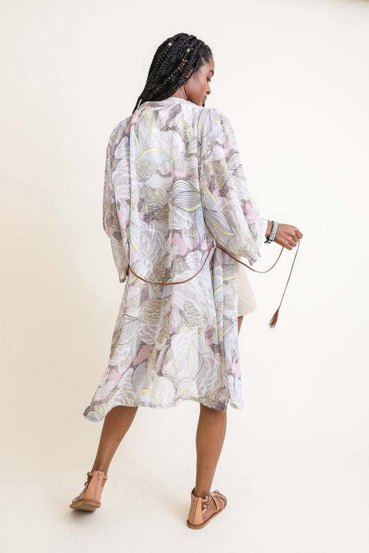 Ikebana Kimono W/ Suede Tie Belt - A Little More Boutique