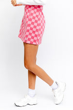 CHECKER BOARD PRINT SLIT MINI SKIRT