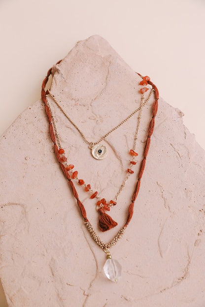 Carnelian & Crystal Drop Multi Layered Necklace - A Little More Boutique