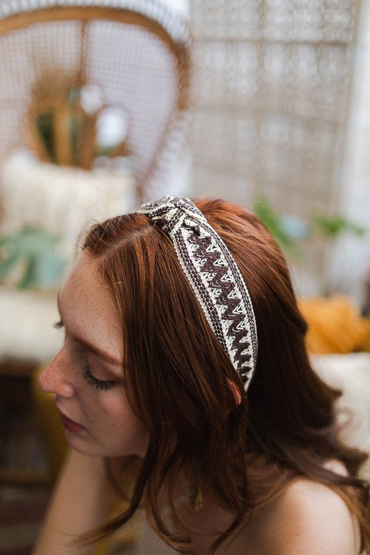 Embroidered Stitch Boho Knotted Headband - A Little More Boutique
