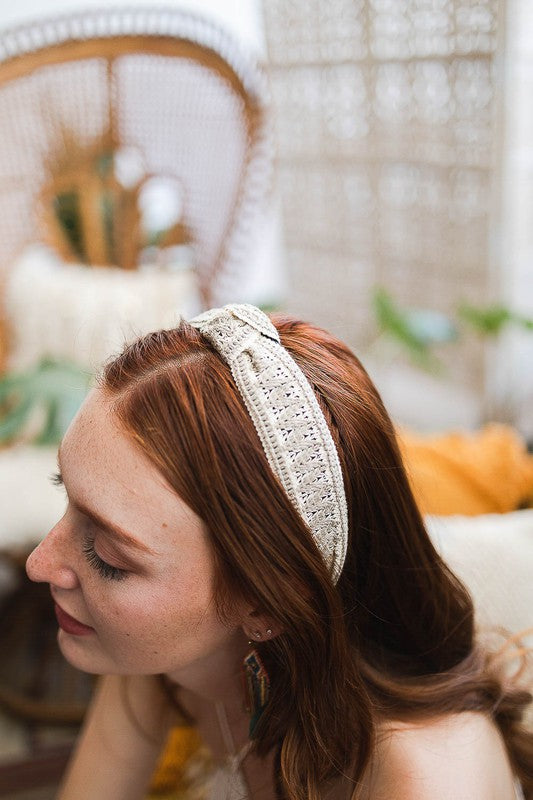 Embroidered Stitch Boho Knotted Headband - A Little More Boutique