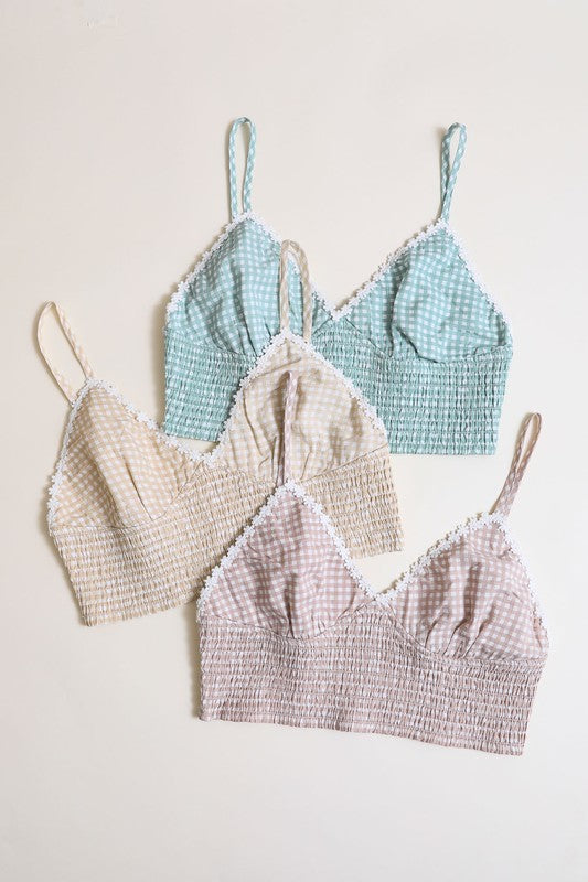 Plus Size Gingham Smocked Bralette - A Little More Boutique