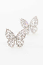 Crystal Butterfly Earrings Silver
