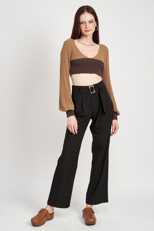 CONTRAST KNIT RIB CROPPED TOP