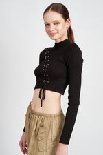 EYELET DETAILED SWEATER TOP WITH DRAWSTRINGS