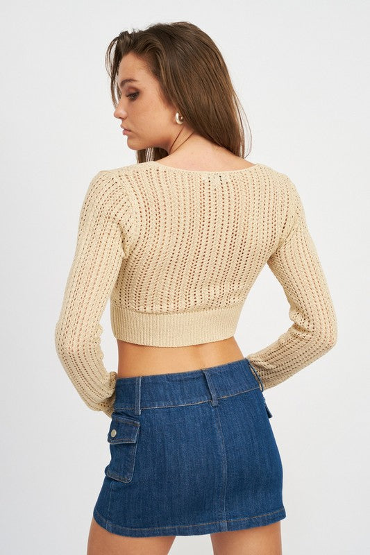 CROCHET CROPPED TOP WITH TWIST FRONT DETAIL