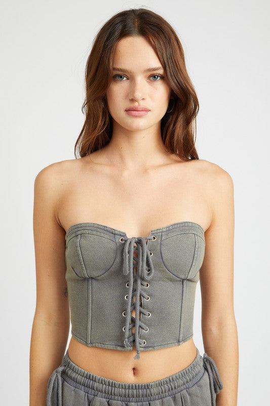 FRENCH TERRY STRAPLESS BUSTIER TOP