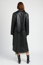 Belted faux leather coat