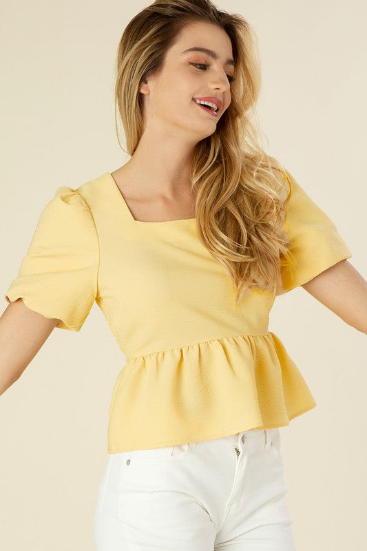Bubbles sleeved blouse with peplum - A Little More Boutique