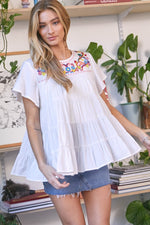 SOLID FLARED SHORT SLEEVE TOP