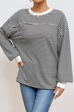 Striped Print Drop Shoulder Loose Sweatshirt