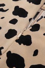 Khaki Leopard Spots Printed Split Hem Midi Skirt