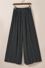 White Striped Printed Slit Wide Leg High Waist Pants