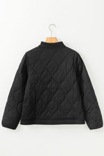 Black Solid Color Quilted Snap Button Jacket