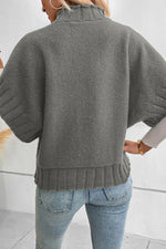Medium Grey Mock Neck Batwing Short Sleeve Knit Sweater