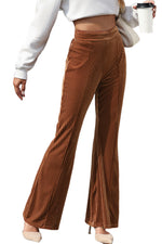 Dusty Pink Solid Color High Waist Flare Corduroy Pants