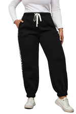 Black Plus Size Contrast Leopard Side Panel Joggers