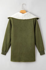 Green Faux Suede Fleece Lined Open Front Jacket