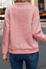 Peach Blossom Zip up Cable Textured Sweatshirt