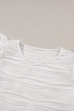 White Wavy Texture Drop Shoulder Long Sleeve Top