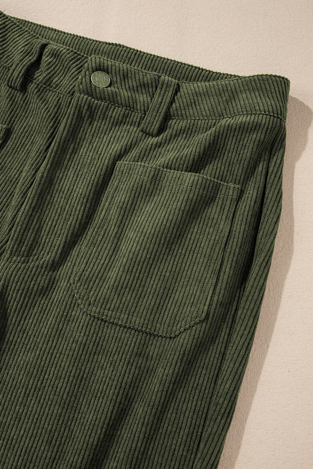 Green High Waist Square Pockets Corduroy Pants