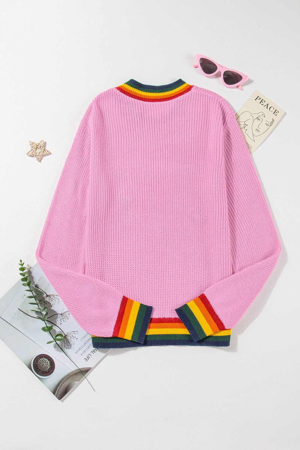 Bonbon Merry & Bright Colorful Stripes Trim Sweater