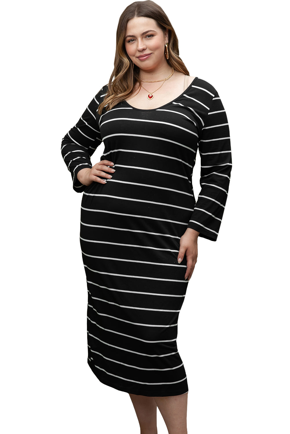 Khaki Stripe Print Open Back Sleeveless Maxi Dress with Slits
