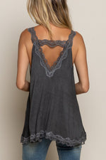 Lace Trim Halter Top with Back Strap