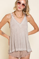 Lace Trim Halter Top with Back Strap