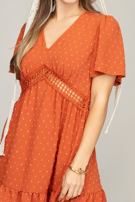 V neck dress with lace trim