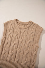 Light French Beige Cap Sleeve Cable Knit Sweater