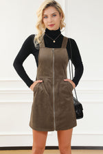 Brown O-ring Zip Up  Pocketed Corduroy Dress