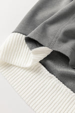 Dark Grey Contrast Knit Patchwork Hooded Functional Coat