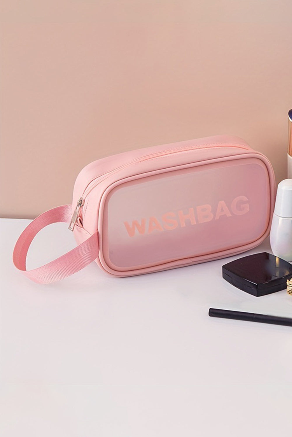 Pink WASHBAG Print Clear Frosted Waterproof 3pcs Bag Set