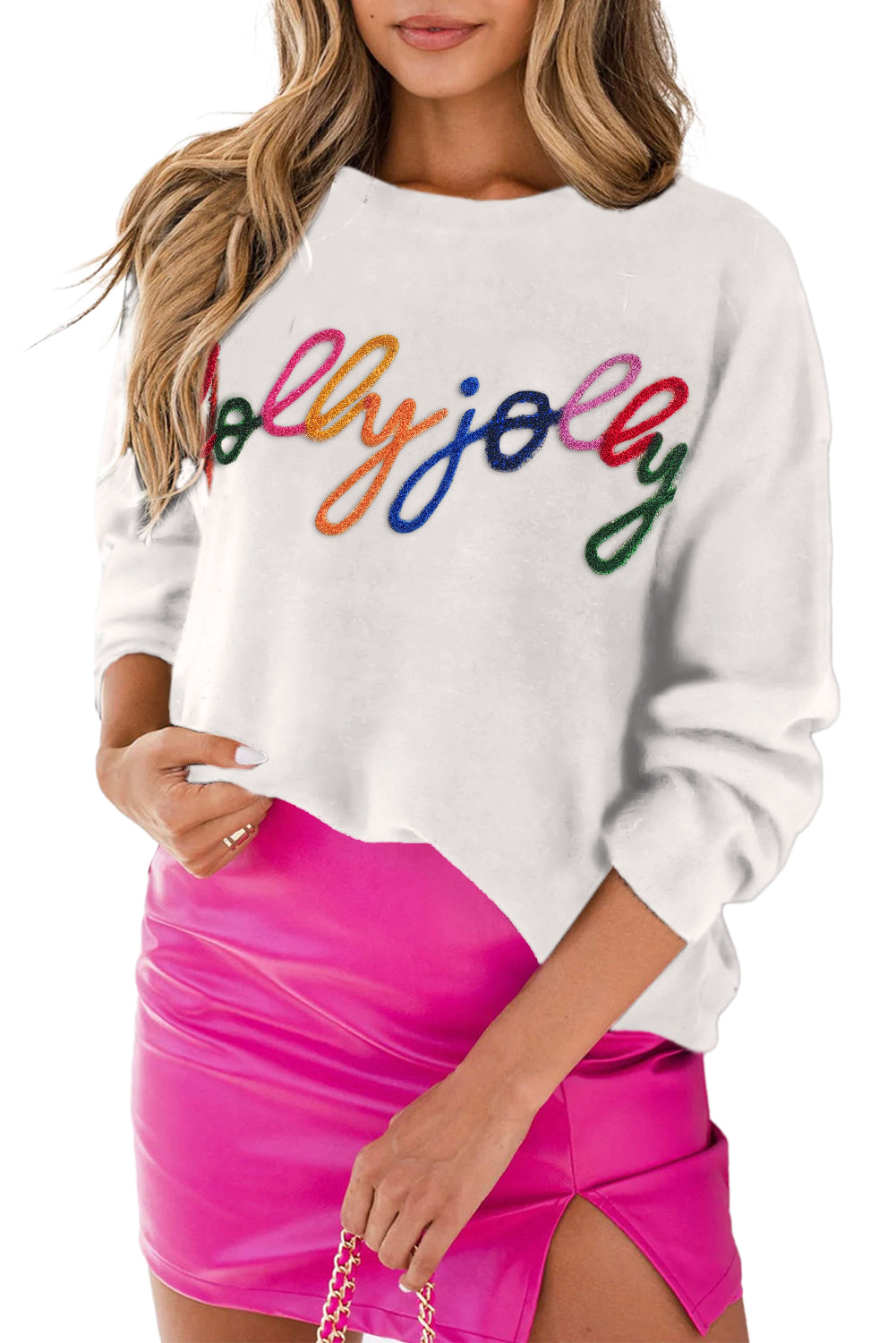 White Merry & Bright Round Neck Casual Sweater