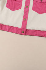 Multicolor Sherpa Corduroy Patchwork Button up Crop Jacket