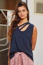 T1758 Cross Strap Solid Tank Top