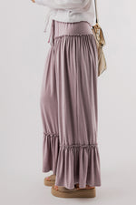 Khaki Frilled Drawstring High Waist Wide Leg Pants