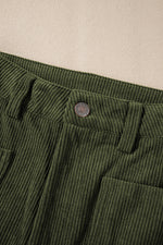 Green High Waist Square Pockets Corduroy Pants