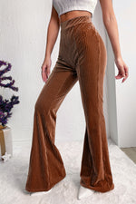 Dusty Pink Solid Color High Waist Flare Corduroy Pants