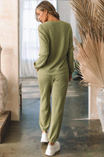 Laurel Green Waffle Knit Long Sleeve Top Drawstring Joggers Set